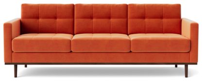 An Image of Swoon Berlin Velvet 3 Seater Sofa - Burnt Orange