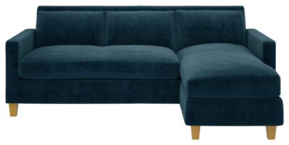 An Image of Habitat Chester Velvet 3 Seater Corner Chaise Sofa-Ink Blue