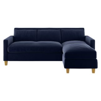 An Image of Habitat Chester Velvet 3 Seater Corner Chaise Sofa - Navy