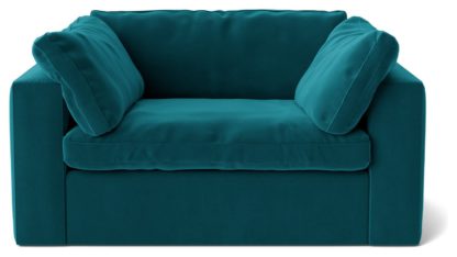 An Image of Swoon Seattle Velvet Cuddle Chair - Ink Blue