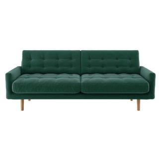 An Image of Habitat Fenner 3 Seater Velvet Sofa - Emerald Green