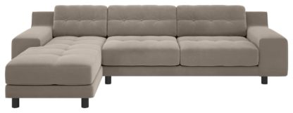 An Image of Habitat Hendricks Velvet Corner Chaise Sofa - Natural