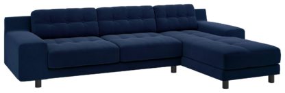 An Image of Habitat Hendricks Velvet Corner Chaise Sofa - Navy