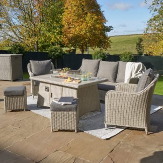 An Image of Antigua Rattan Lounge Set & Fire Pit Stone (Grey)