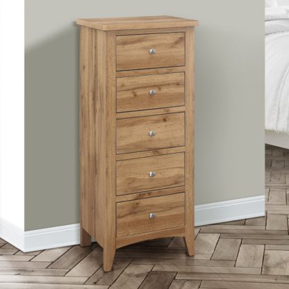 An Image of Hampstead Oak Wooden 5 Drawer Chest