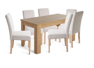 An Image of Argos Home Miami Oak Curve Dining Table & 6 Cream Chairs