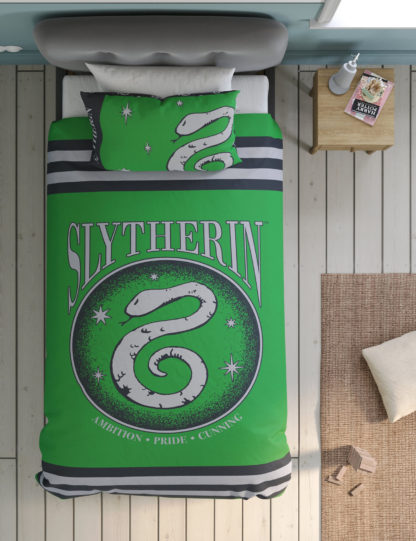 An Image of M&S Cotton Blend Slytherin Bedding Set