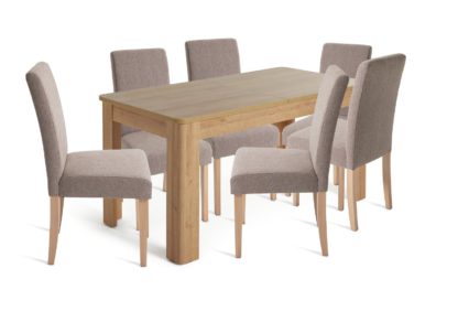 An Image of Argos Home Miami Oak Curve Dining Table & 6 Brown Chairs