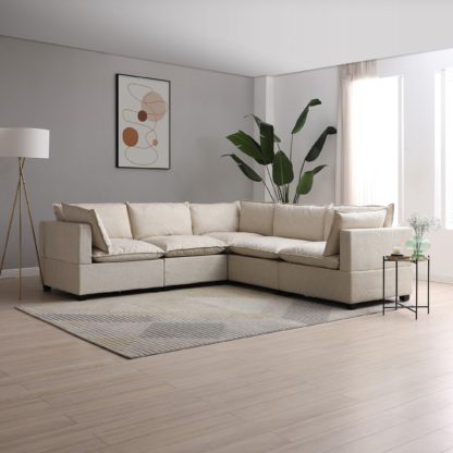 An Image of Moda Corner Modular Sofa, Light Grey Boucle Moda Boucle Grey