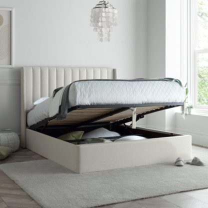 An Image of Harper - Double - Ottoman Storage Bed - Natural - Fabric - 4ft6