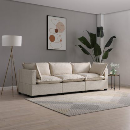 An Image of Moda 3 Seater Modular Sofa, Light Grey Boucle Moda Boucle Grey