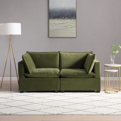 An Image of Moda 2 Seater Modular Sofa, Light Grey Boucle Moda Boucle Grey