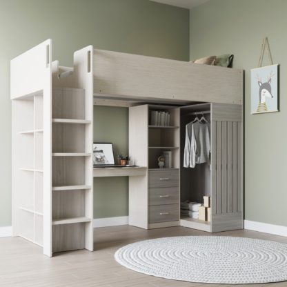 An Image of Jupiter High Sleeper Bed White/Grey Grey