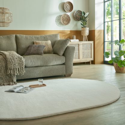 An Image of Faux Fur Supersoft Lush Oval Rug Grey