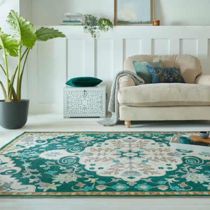 An Image of PractiRug Elia Traditional Washable Rug Green