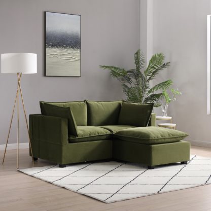 An Image of Moda 2 Seater Modular Sofa with Chaise, Light Grey Boucle Moda Boucle Grey