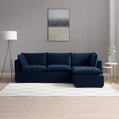 An Image of Moda 3 Seater Modular Sofa with Chaise, Light Grey Boucle Moda Boucle Grey