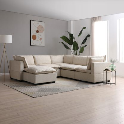 An Image of Moda Corner Modular Sofa with Chaise, Light Grey Boucle Moda Boucle Grey