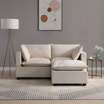 An Image of Moda 2 Seater Modular Sofa with Chaise, Light Grey Boucle Moda Boucle Grey