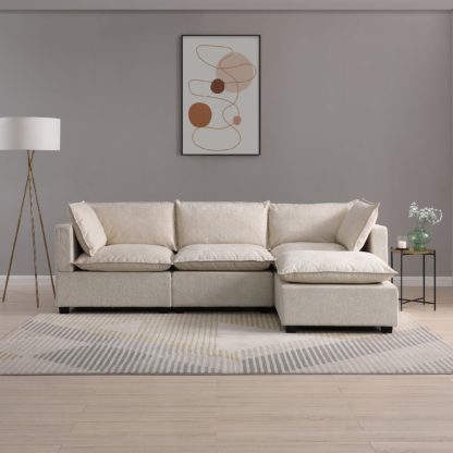 An Image of Moda 3 Seater Modular Sofa with Chaise, Light Grey Boucle Moda Boucle Grey