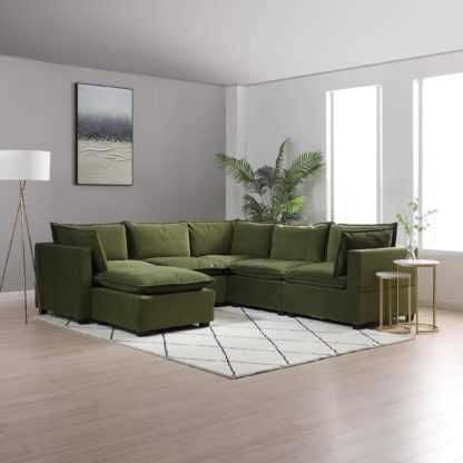 An Image of Moda Corner Modular Sofa with Chaise, Light Grey Boucle Moda Boucle Grey