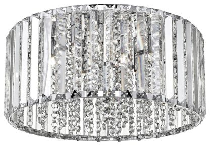 An Image of Diore Crystal 4 Light Flush to Ceiling Light - Chrome