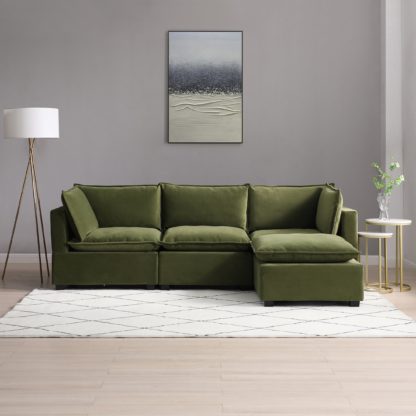 An Image of Moda 3 Seater Modular Sofa with Chaise, Light Grey Boucle Moda Boucle Grey