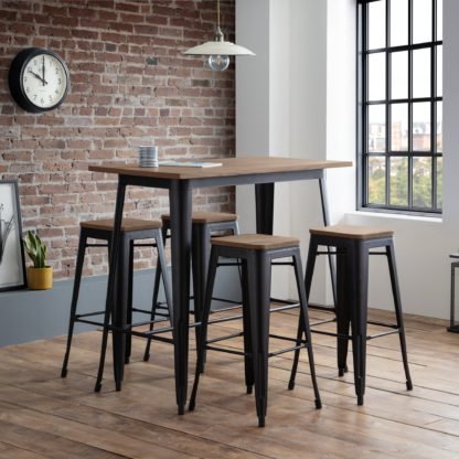 An Image of Grafton Rectangular Bar Table with 2 Dalston Stools, Brown Brown