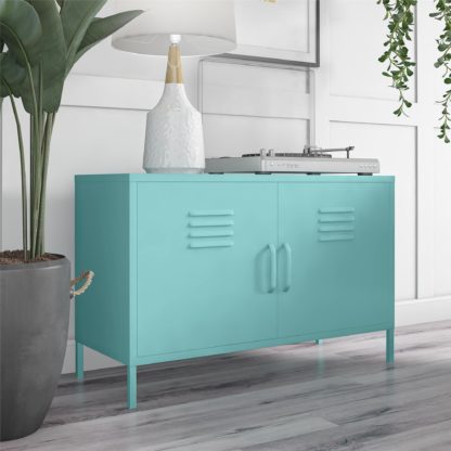 An Image of Drake 2 Door Metal Low Cabinet Blue