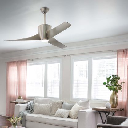 An Image of Kichler Phree Ceiling Fan with Light & Remote, 142cm Silver