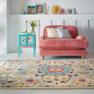 An Image of Hani Floral Wool Rug MultiColoured