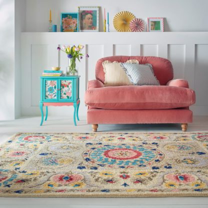 An Image of Hani Floral Wool Rug MultiColoured