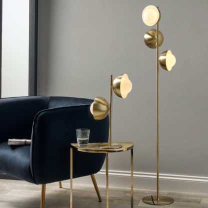 An Image of Estelle Brushed Brass Floor Lamp Gold