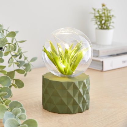 An Image of Faux Terrarium Geometric Battery Lamp Grey