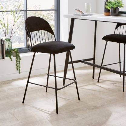 An Image of Marcela Velvet Bar Stool, Black Black