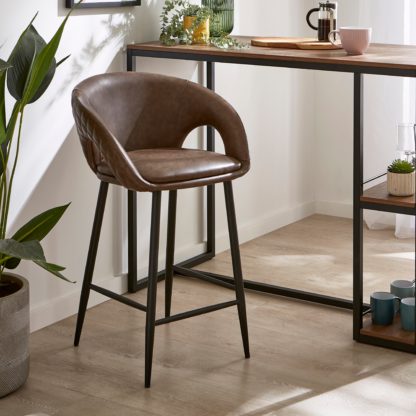 An Image of Dillon Bar Stool, Faux Leather Faux Leather Mocha