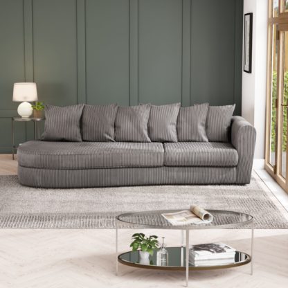 An Image of Blake Curved Arm Scatter Back Jumbo Cord Corner Chaise Soft Texture Grey