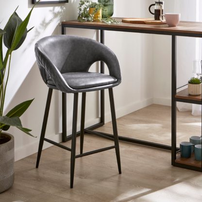 An Image of Dillon Bar Stool, Faux Leather Faux Leather Mocha