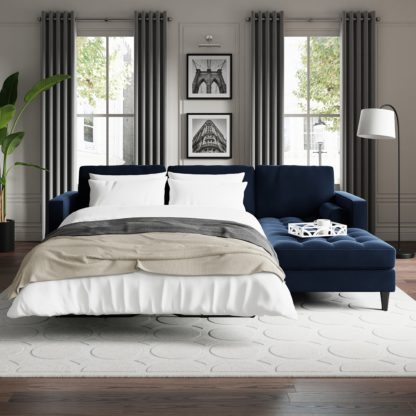 An Image of Zoe Velvet Corner Chaise Sofa Bed Velvet Luxe Navy