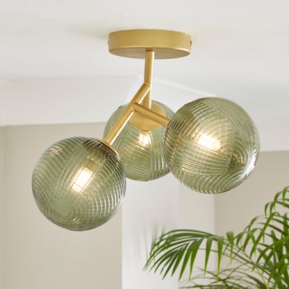 An Image of Cohen 3 Light Semi Flush Ceiling Fitting Raffia Opal