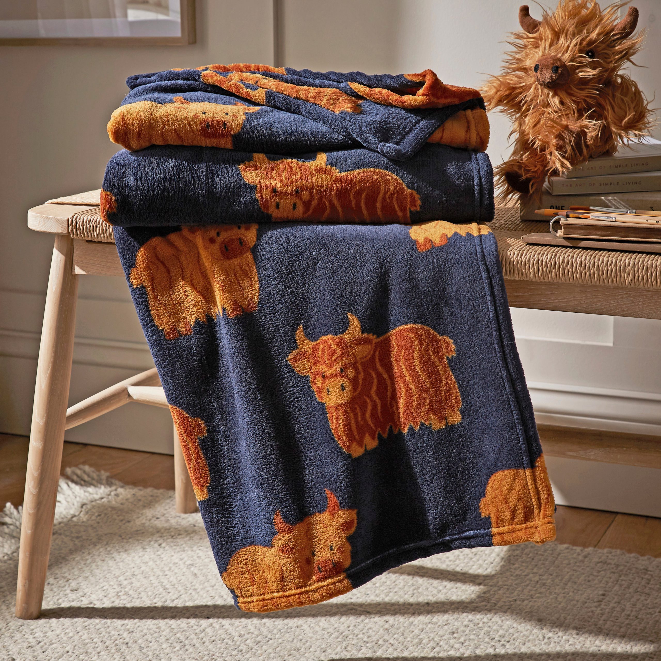 Highland cow fleece throw sale