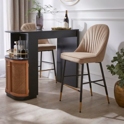 An Image of Sylvia Counter Height Bar Stool, Velvet Velvet Black