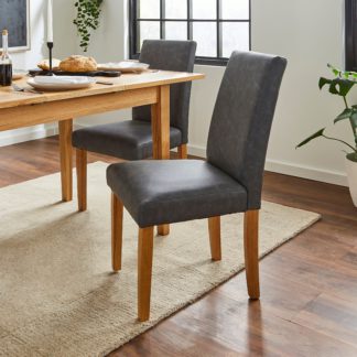 An Image of Hugo Set of 2 Dining Chairs, Distressed Faux Leather Distressed Faux Leather Grey