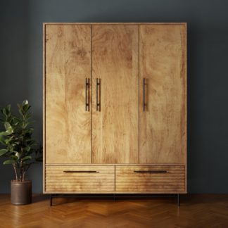 An Image of Bryant Triple Wardrobe, Mango Wood Effect Wood (Brown)