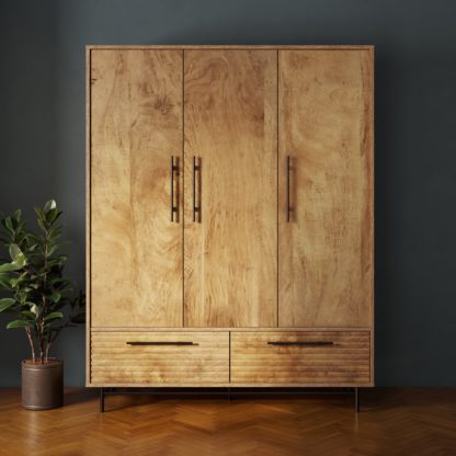 An Image of Bryant Triple Wardrobe, Mango Wood Effect Wood (Brown)