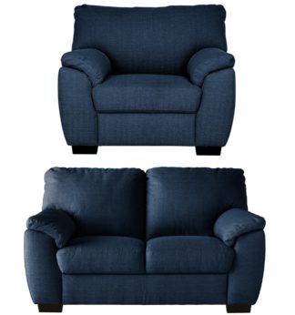 An Image of Argos Home Milano Fabric Chair & 2 Seater Sofa - Navy