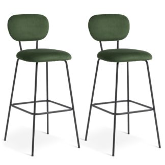 An Image of Habitat Ariana Pair of Velvet Bar Stools - Green