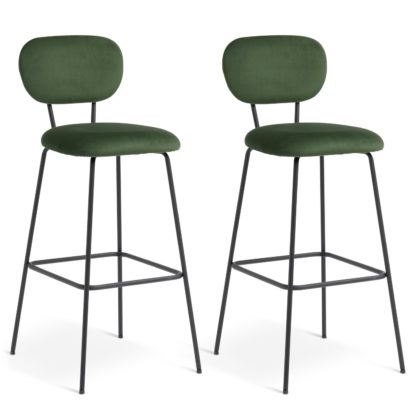 An Image of Habitat Ariana Pair of Velvet Bar Stools - Green