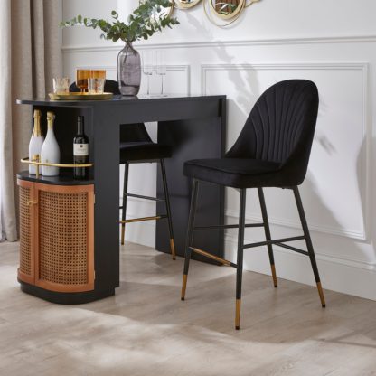 An Image of Sylvia Counter Height Bar Stool, Velvet Velvet Black