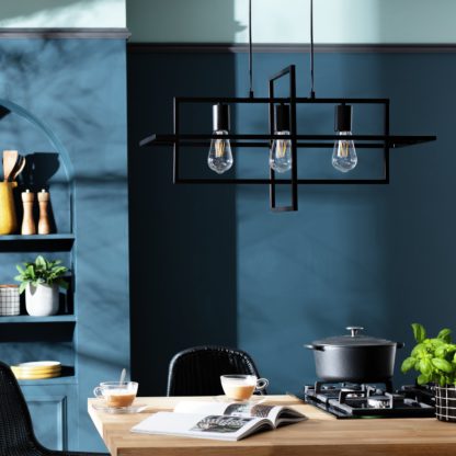 An Image of Habitat Carriage Metal 3 Light LED Pendant Light- Matt Black